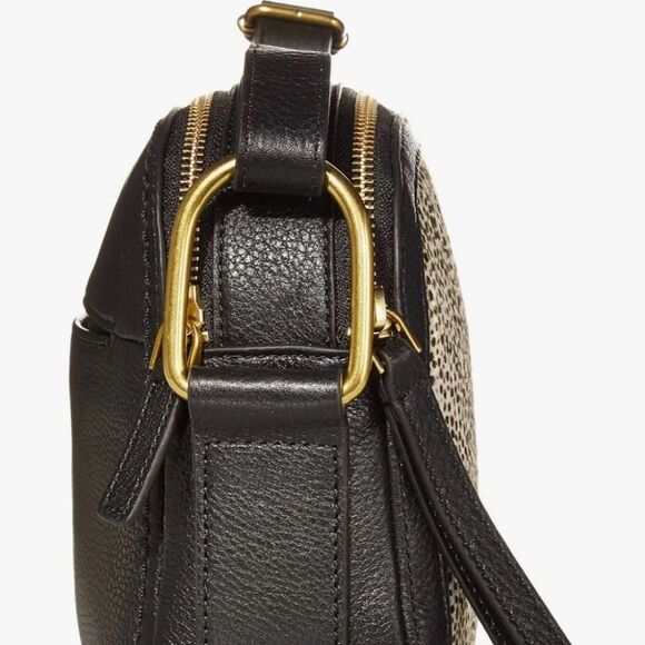 Fossil Crossbody Bag Women's Small Black Cream Animal Leopard Print Structured - Picture 3 of 13